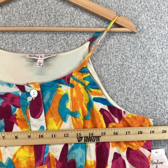Harlow & Rose colorful cami top midi dress tropical full button lace ruffle trim - Picture 3 of 16